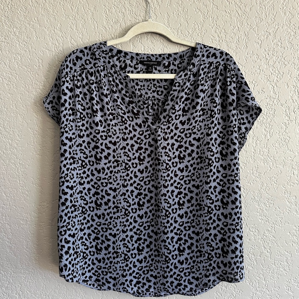 Banana Republic Black and Gray Animal Print Dolman Blouse